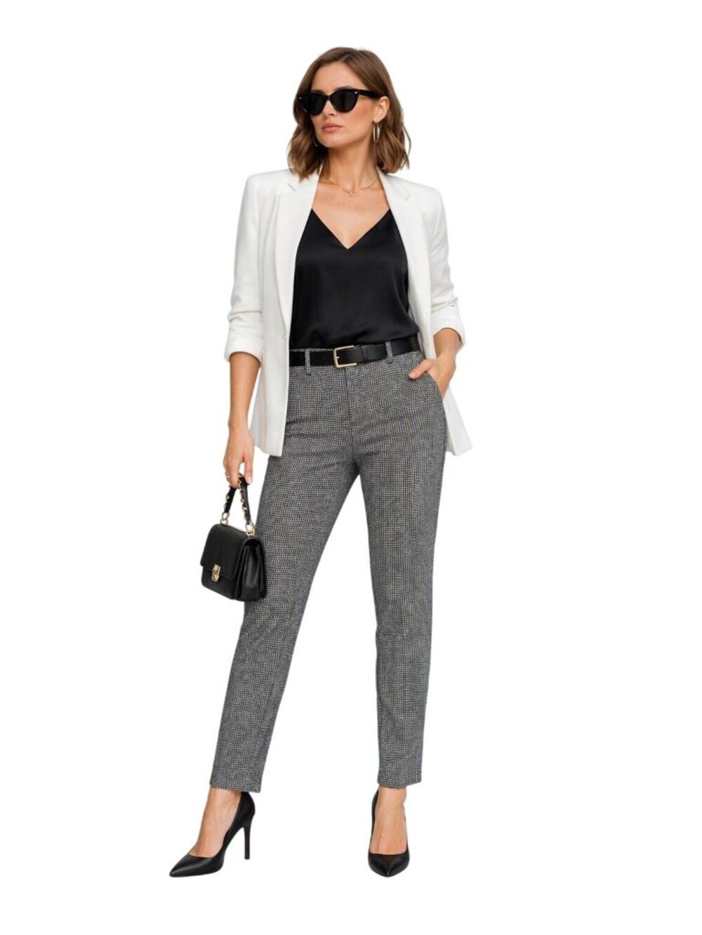 NWOT Picadilly Canada Houndstooth Classic Black White Textured Pants Womens 8